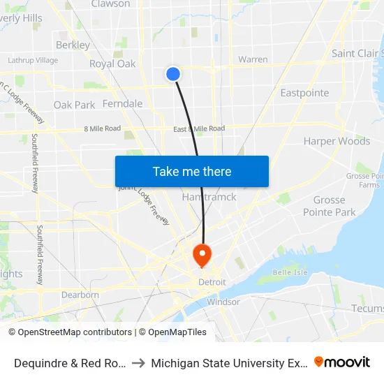 Dequindre & Red Roof Inn to Michigan State University Extension map