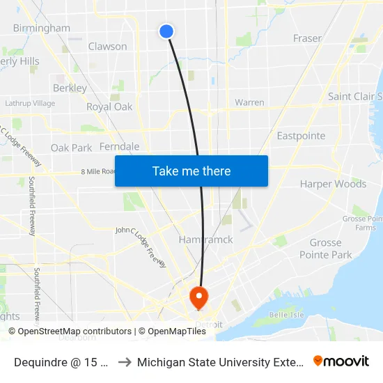 Dequindre & 15 Mile to Michigan State University Extension map