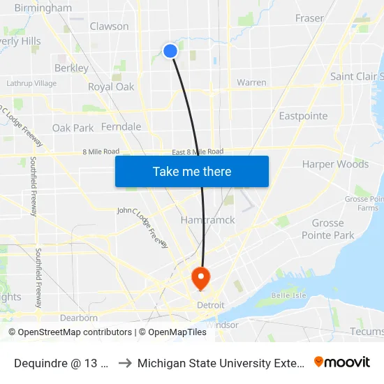 Dequindre @ 13 Mile to Michigan State University Extension map