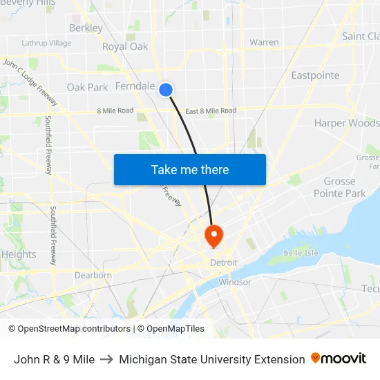 John R & 9 Mile to Michigan State University Extension map