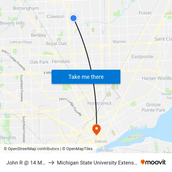 John R @ 14 Mile to Michigan State University Extension map