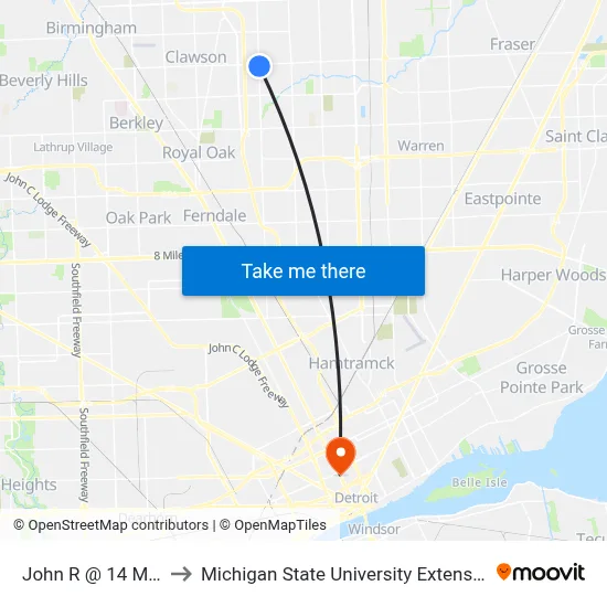 John R @ 14 Mile to Michigan State University Extension map