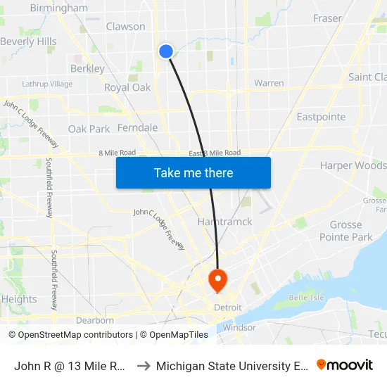 John R @ 13 Mile Road SW to Michigan State University Extension map