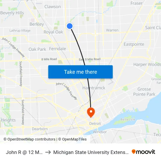 John R @ 12 Mile to Michigan State University Extension map
