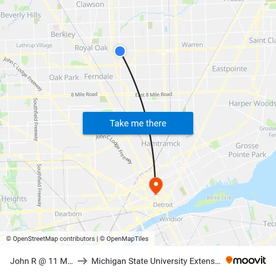 John R @ 11 Mile to Michigan State University Extension map