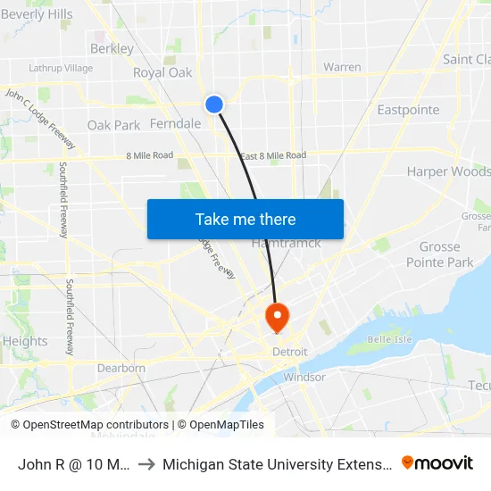John R @ 10 Mile to Michigan State University Extension map