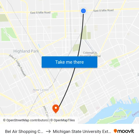 Bel Air Shopping Center to Michigan State University Extension map