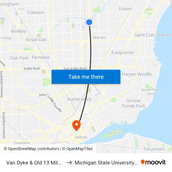 Van Dyke & Old 13 Mile NE to Michigan State University Extension map