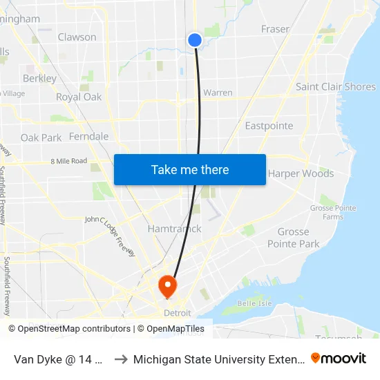 Van Dyke & 14 Mile to Michigan State University Extension map