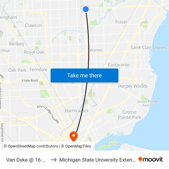Van Dyke & 16 Mile to Michigan State University Extension map