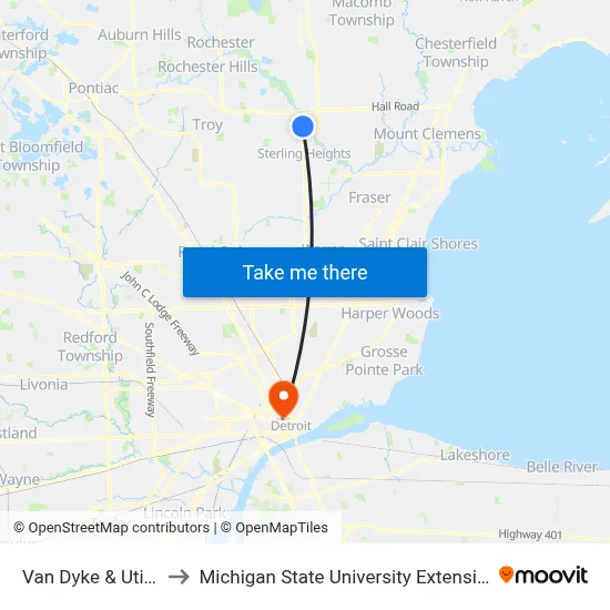 Van Dyke & Utica to Michigan State University Extension map
