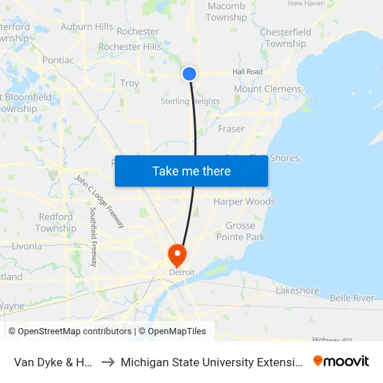 Van Dyke & Hall to Michigan State University Extension map