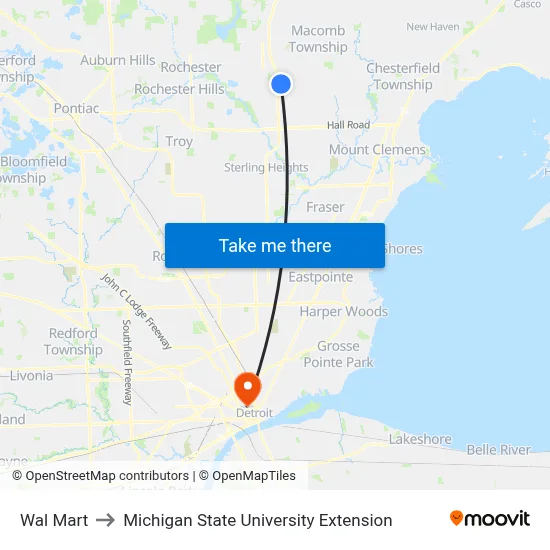 Wal Mart to Michigan State University Extension map