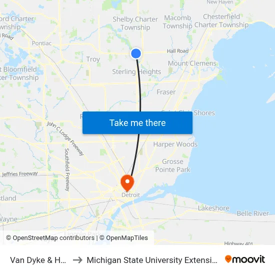 Van Dyke & Hall to Michigan State University Extension map