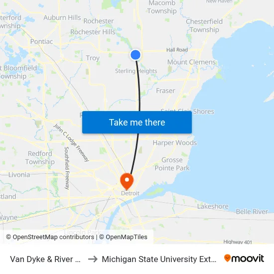 Van Dyke & River Vista to Michigan State University Extension map