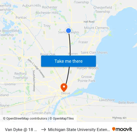 Van Dyke & 18 Mile to Michigan State University Extension map