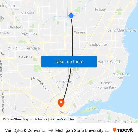 Van Dyke & Convention Blv to Michigan State University Extension map
