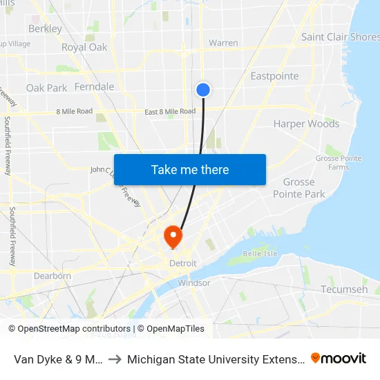 Van Dyke & 9 Mile to Michigan State University Extension map