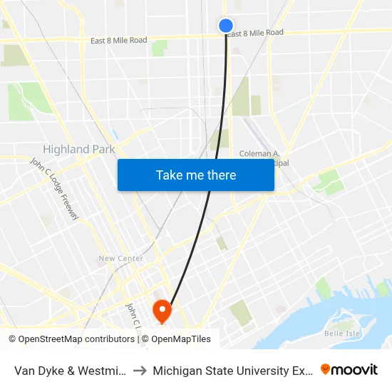 Van Dyke & Westminister to Michigan State University Extension map