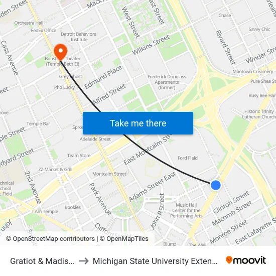 Gratiot & Madison to Michigan State University Extension map