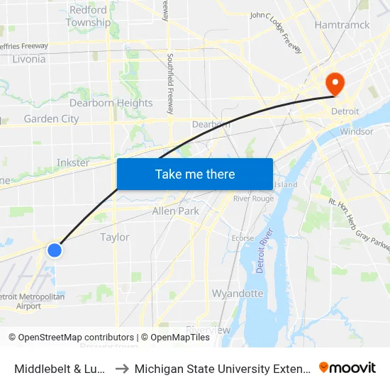 Middlebelt & Lucas to Michigan State University Extension map
