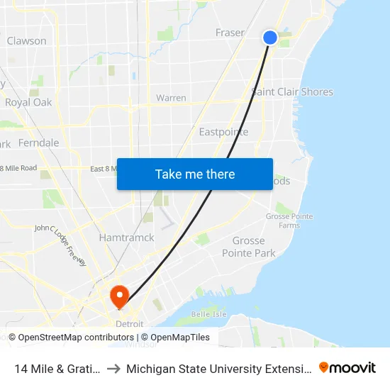 14 Mile & Gratiot to Michigan State University Extension map