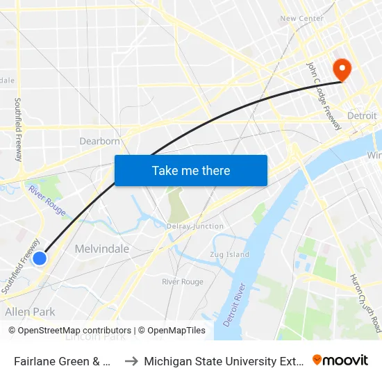 Fairlane Green & Meijer to Michigan State University Extension map