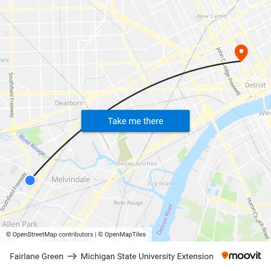 Fairlane Green to Michigan State University Extension map