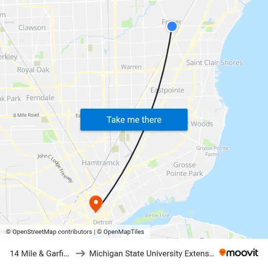 14 Mile & Garfield to Michigan State University Extension map