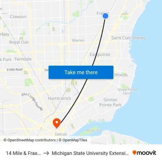 14 Mile & Fraser to Michigan State University Extension map