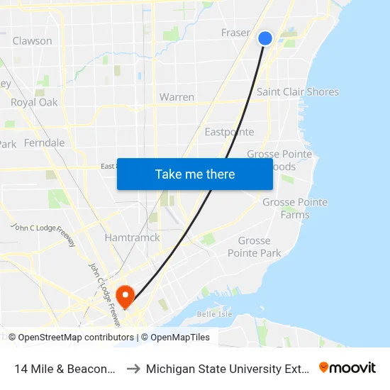 14 Mile & Beaconsfield to Michigan State University Extension map