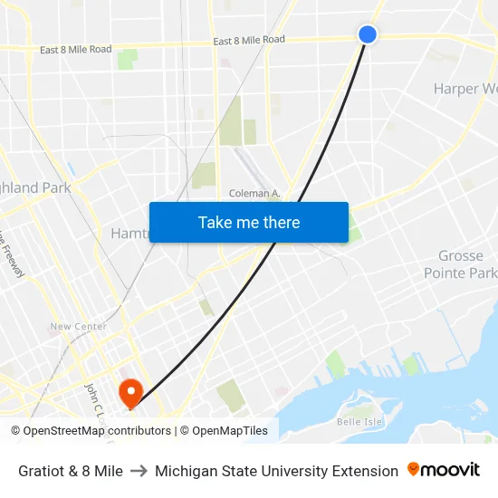 Gratiot & 8 Mile to Michigan State University Extension map