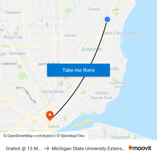 Gratiot & 13 Mile to Michigan State University Extension map