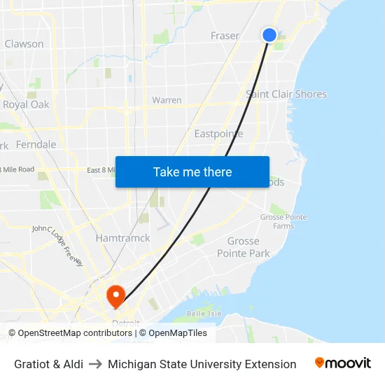 Gratiot & Aldi to Michigan State University Extension map