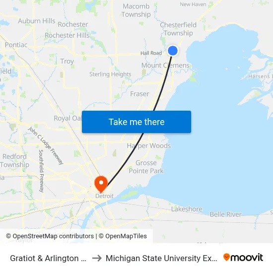 Gratiot & Arlington Circle to Michigan State University Extension map