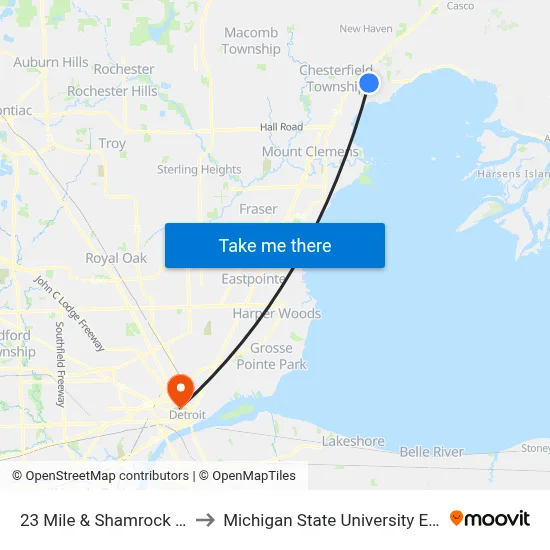 23 Mile & Shamrock Drive E to Michigan State University Extension map