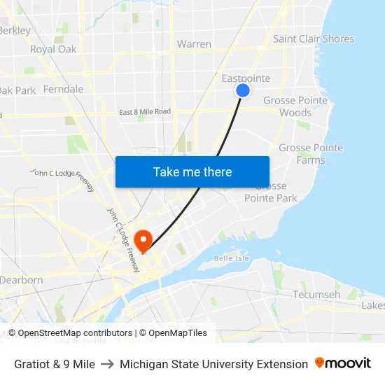 Gratiot & 9 Mile to Michigan State University Extension map