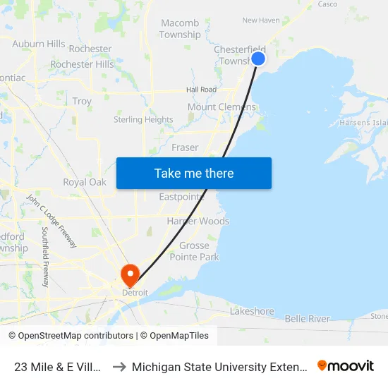 23 Mile & E Village to Michigan State University Extension map