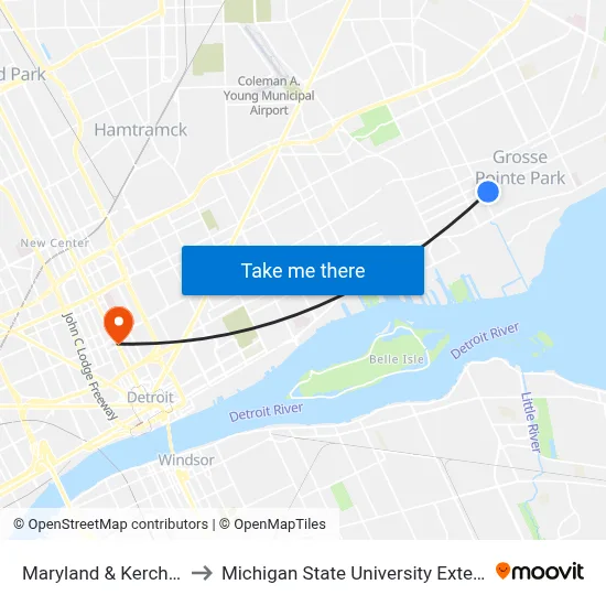 Maryland & Kercheval to Michigan State University Extension map