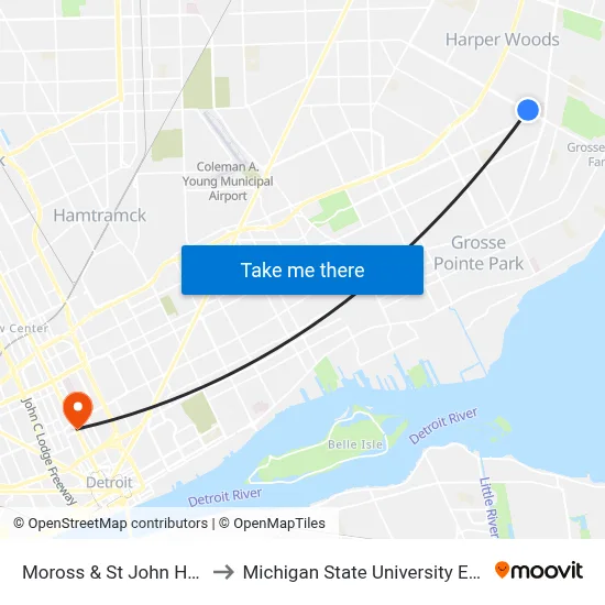 Moross & St John Hospital to Michigan State University Extension map