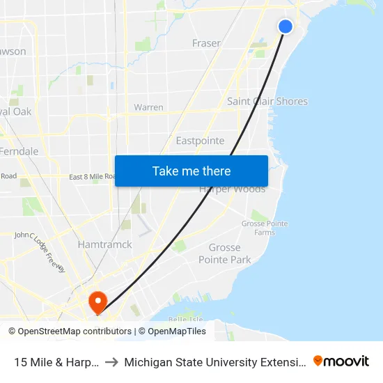 15 Mile & Harper to Michigan State University Extension map