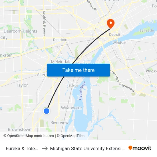 Eureka & Toledo to Michigan State University Extension map