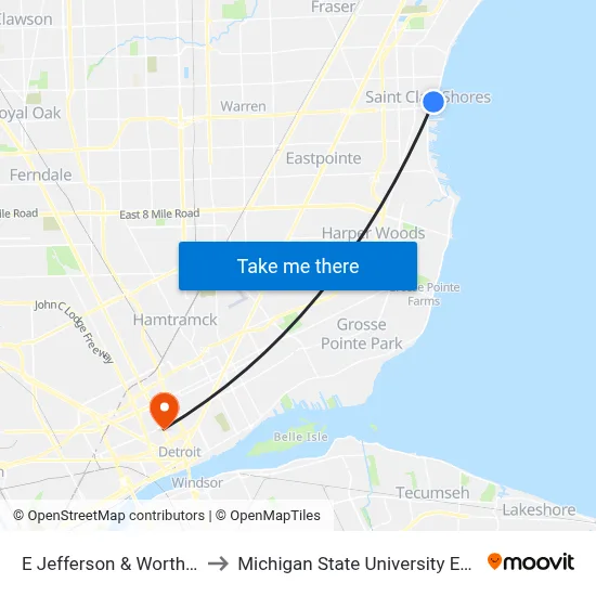 E Jefferson & Worthington to Michigan State University Extension map