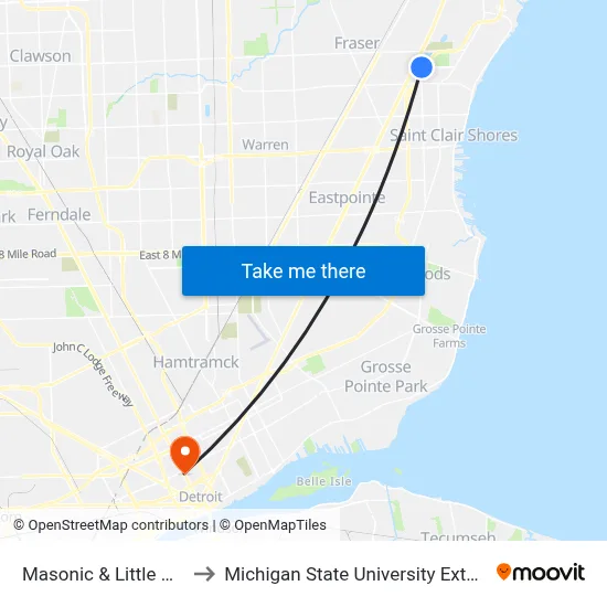 Masonic & Little Mack to Michigan State University Extension map