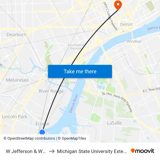 W Jefferson & White to Michigan State University Extension map