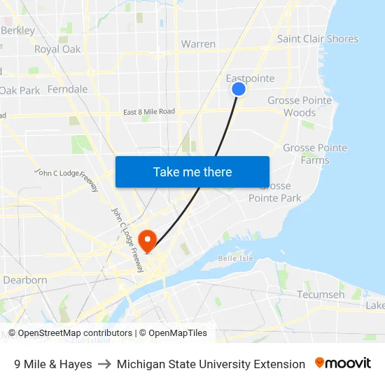 9 Mile & Hayes to Michigan State University Extension map