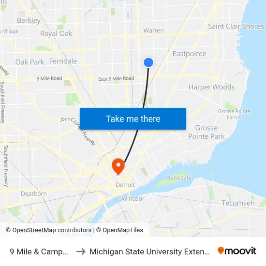 9 Mile & Campbell to Michigan State University Extension map