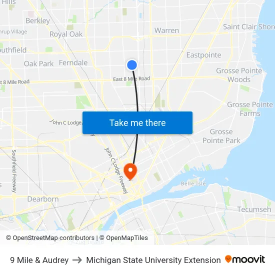 9 Mile & Audrey to Michigan State University Extension map