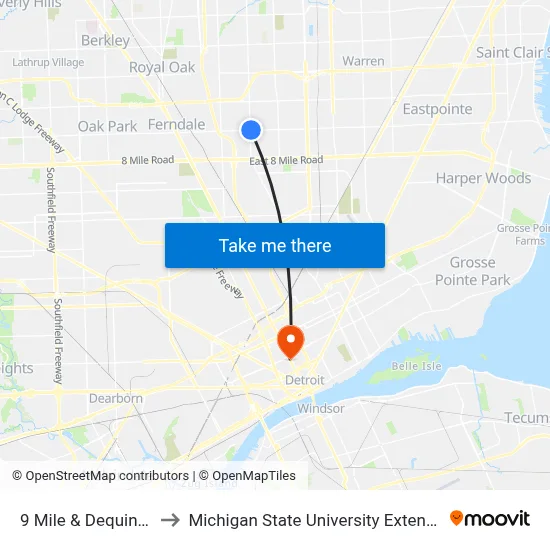9 Mile & Dequindre to Michigan State University Extension map