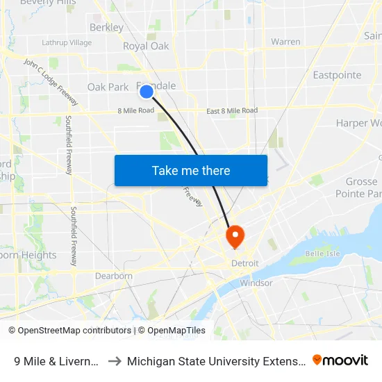 9 Mile & Livernois to Michigan State University Extension map